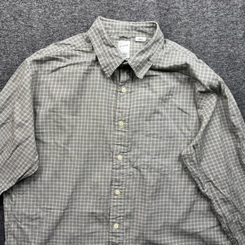 J. Crew Shirt Mens Large Green Tan Plaid Button Down Long Sleeve Cotton - Picture 7 of 16